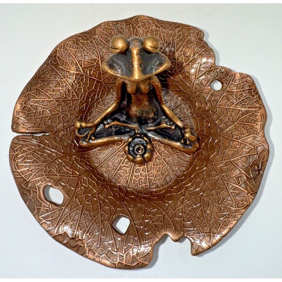 Mini Zen Frog Meditation Incense Burner Brass Tone Namaste Figurine Miniature 2” - Picture 2 of 14